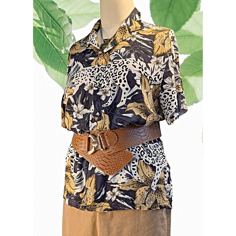 Vacancy Co XL Tropical Leopard Floral Print Button Up Soft Shirt unisex - Picture 3 of 6